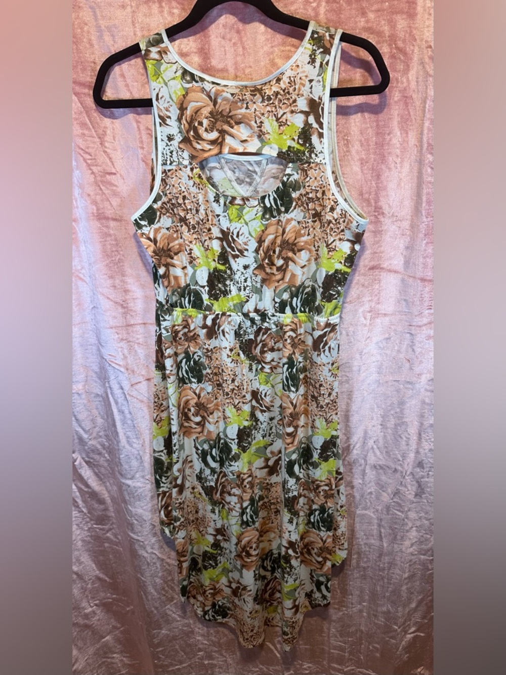 Xhilaration Floral Midi Dress in Beige, Green and White